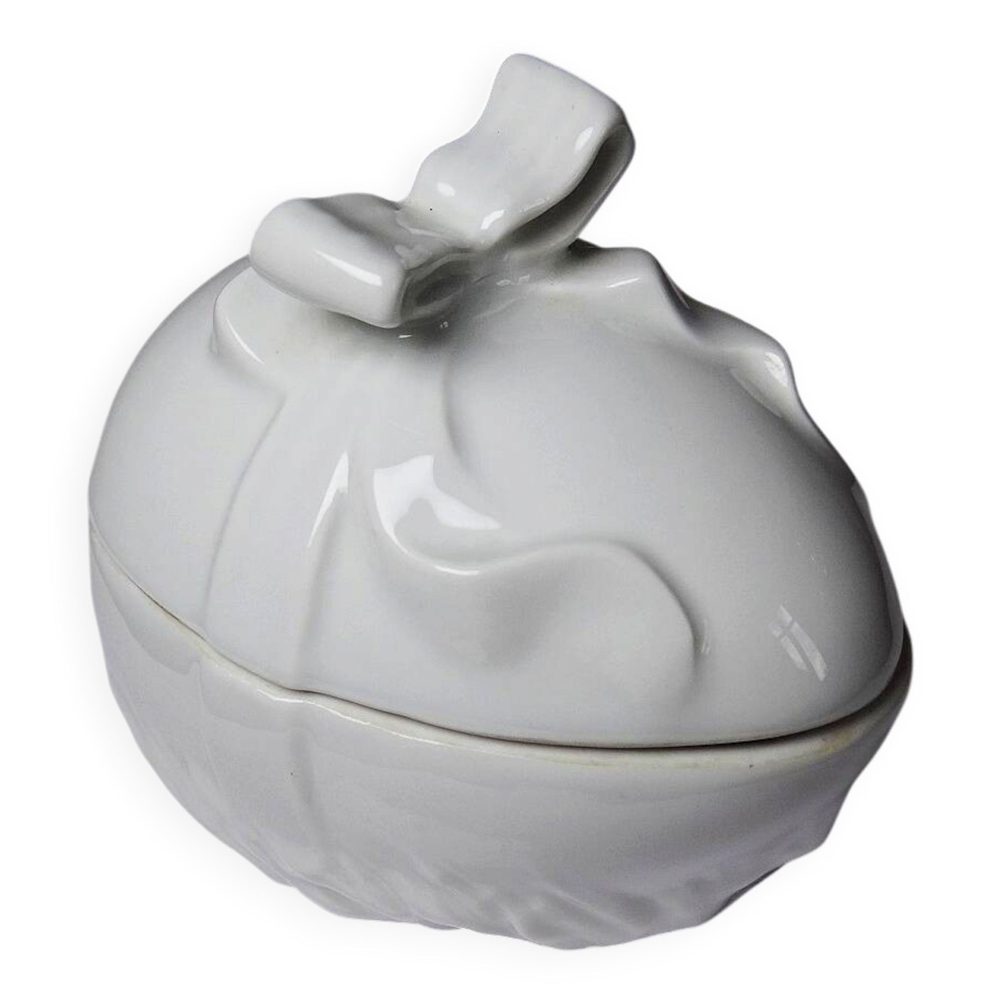 Jewellery box or Easter sweet jar in white porcelain Apilco Deshoulières