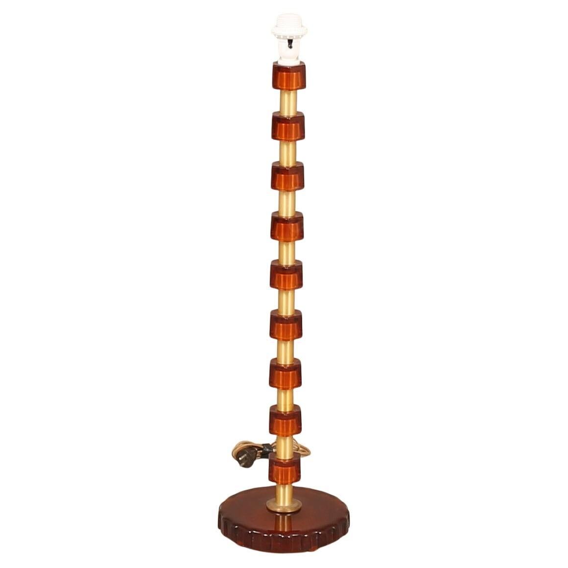 Lampe de Nybro Armaturfabrik Verre moulé clair et laiton Signée Suède 1960
