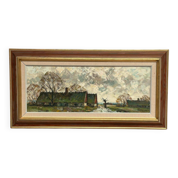 Original Scandinavian Oil On Canvas – “Countryside” By Holmult