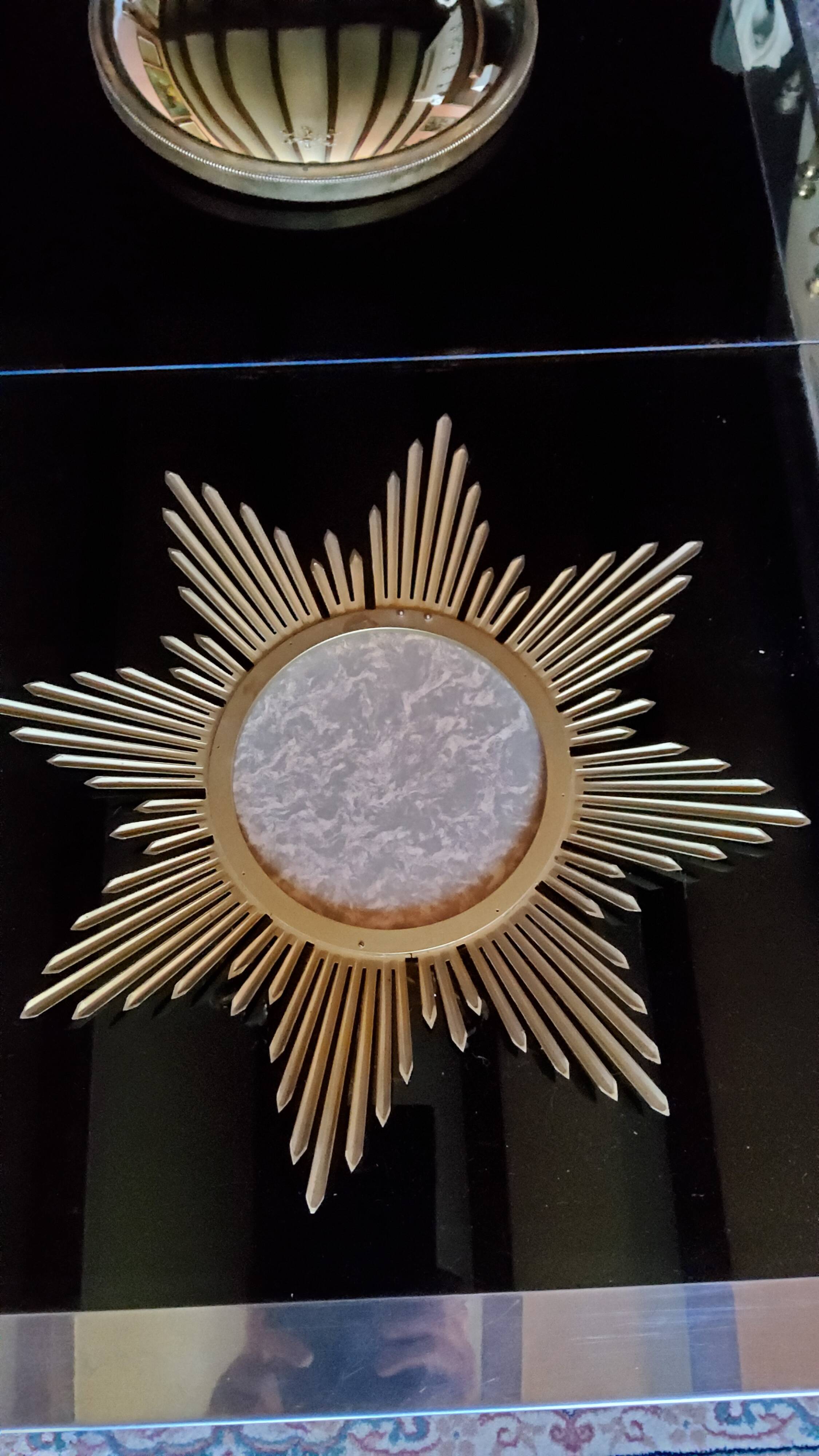 Golden metal 1950s sun mirror 45cm