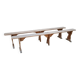 Pairs of large benches in raw fir wood.