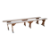 Pairs of large benches in raw fir wood.