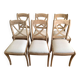 Lot de 6 chaises croisillon en bois massif, assises bouclette blanche