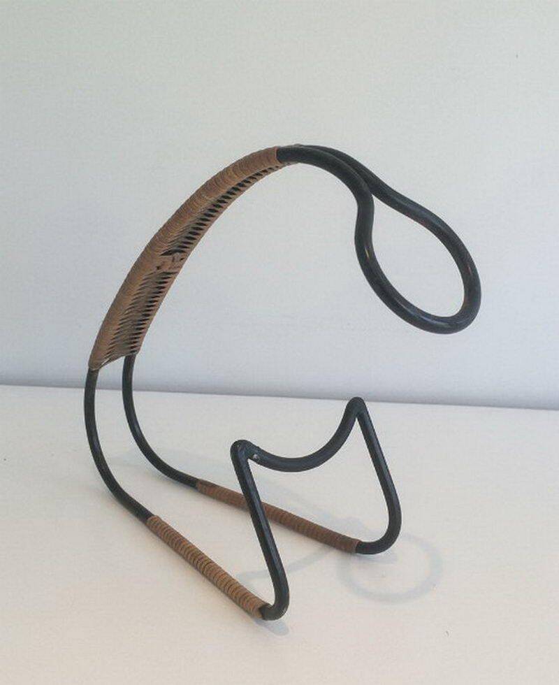 Lacquered metal and rattan bottle holder