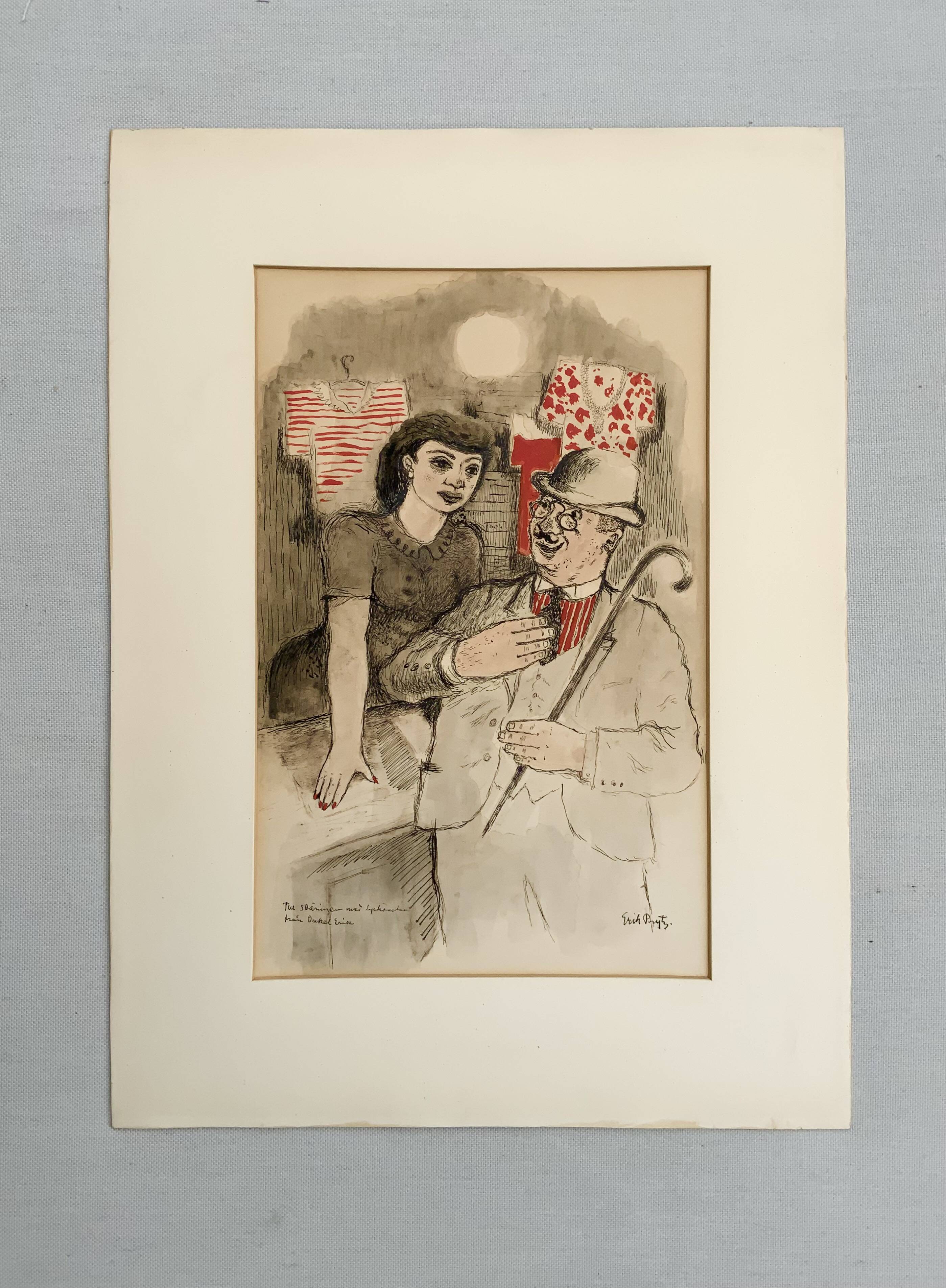 Vintage portait of gentleman and wooman by ink