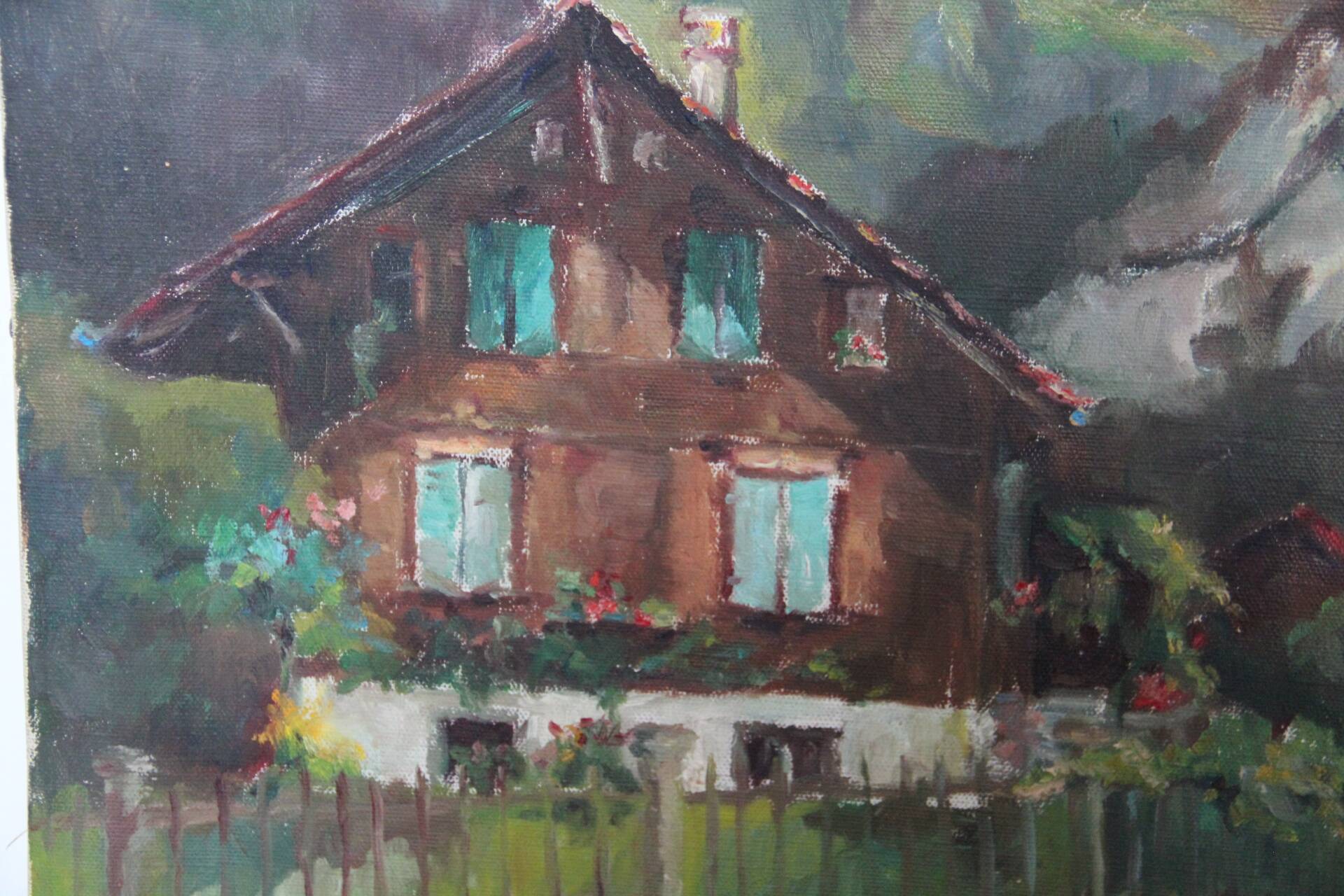 Chalet in the mountains, HST painting 40 x 50