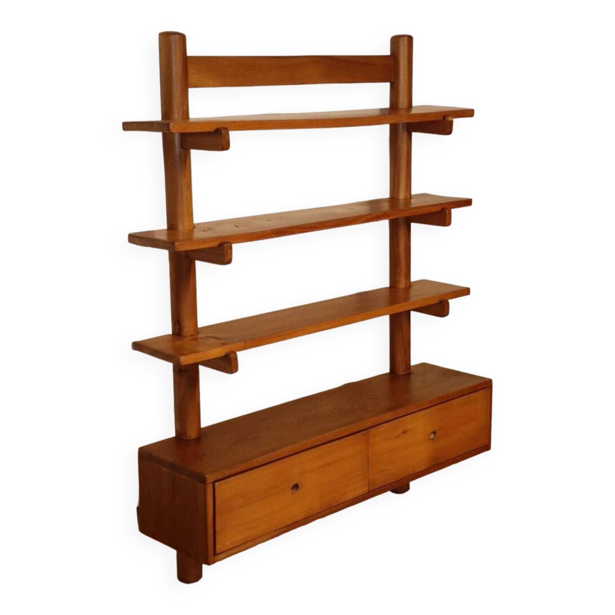 Vintage wall shelf unit in solid elm, 1970s