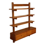 Vintage wall shelf unit in solid elm, 1970s