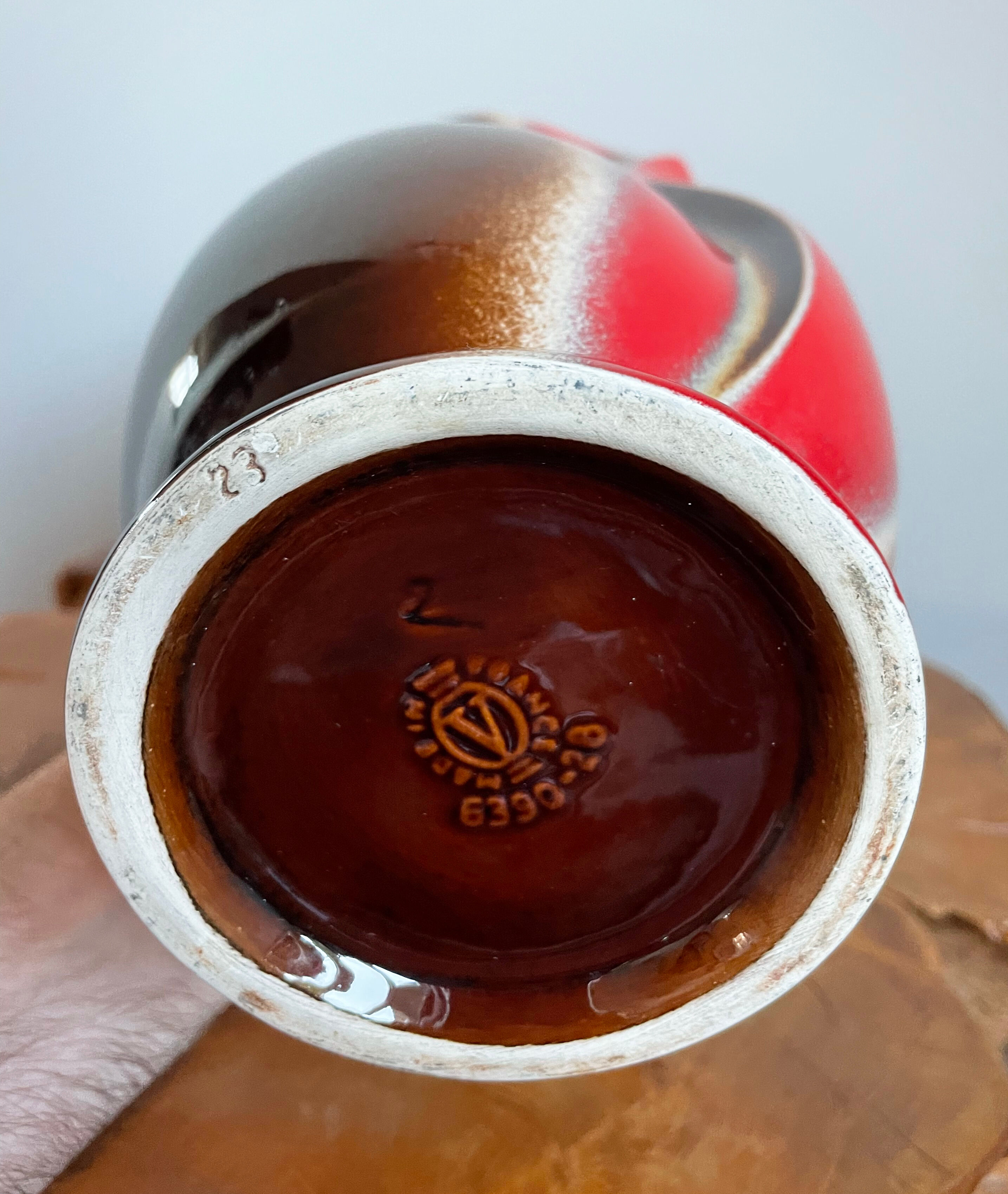 Red-Brown Verceram Vase Model 6390-28, French Mid-Century Modern Art Pottery from the 1960s