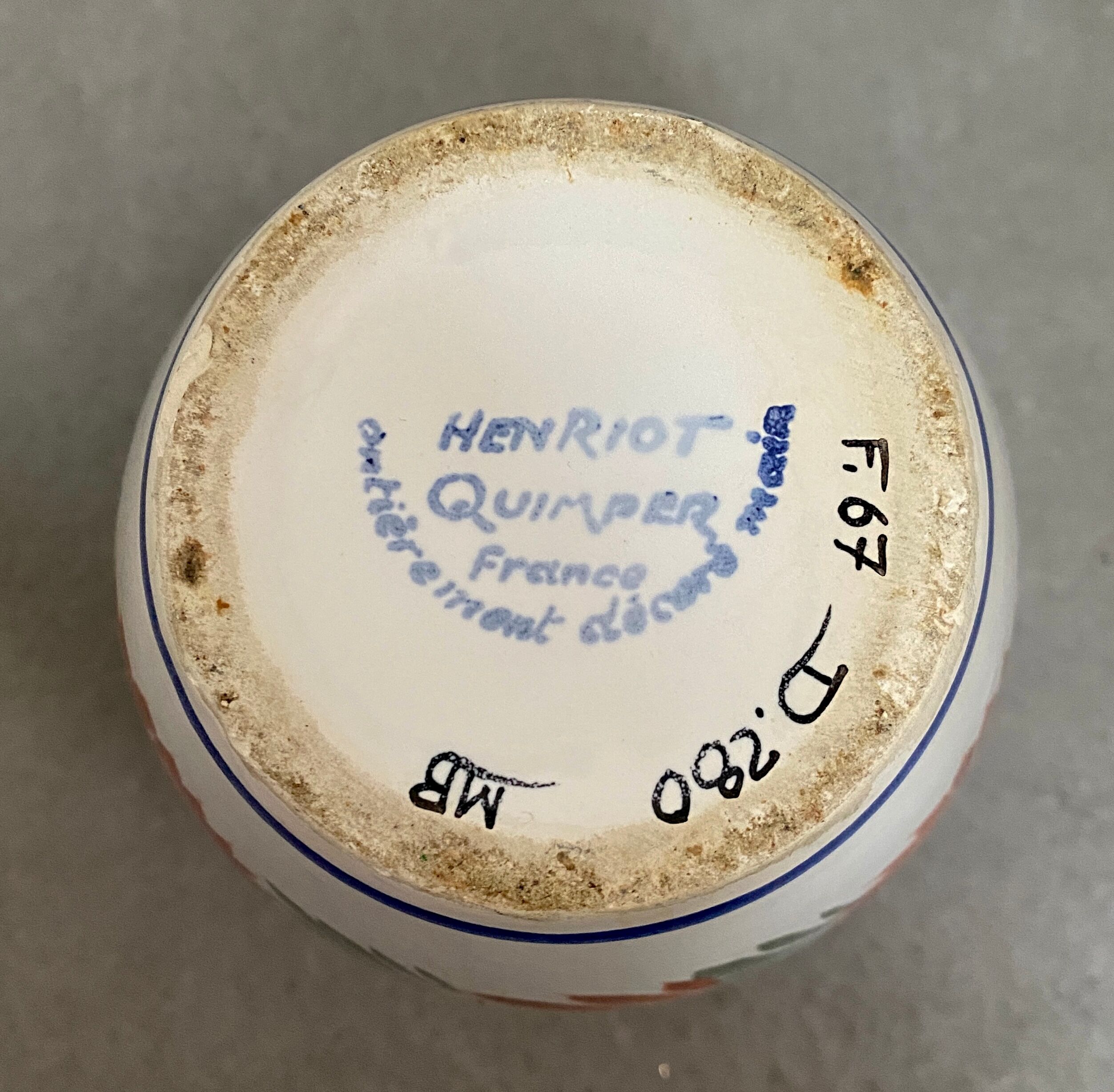 “Henriot Quimper” vase, ceramic flowers, 1970s