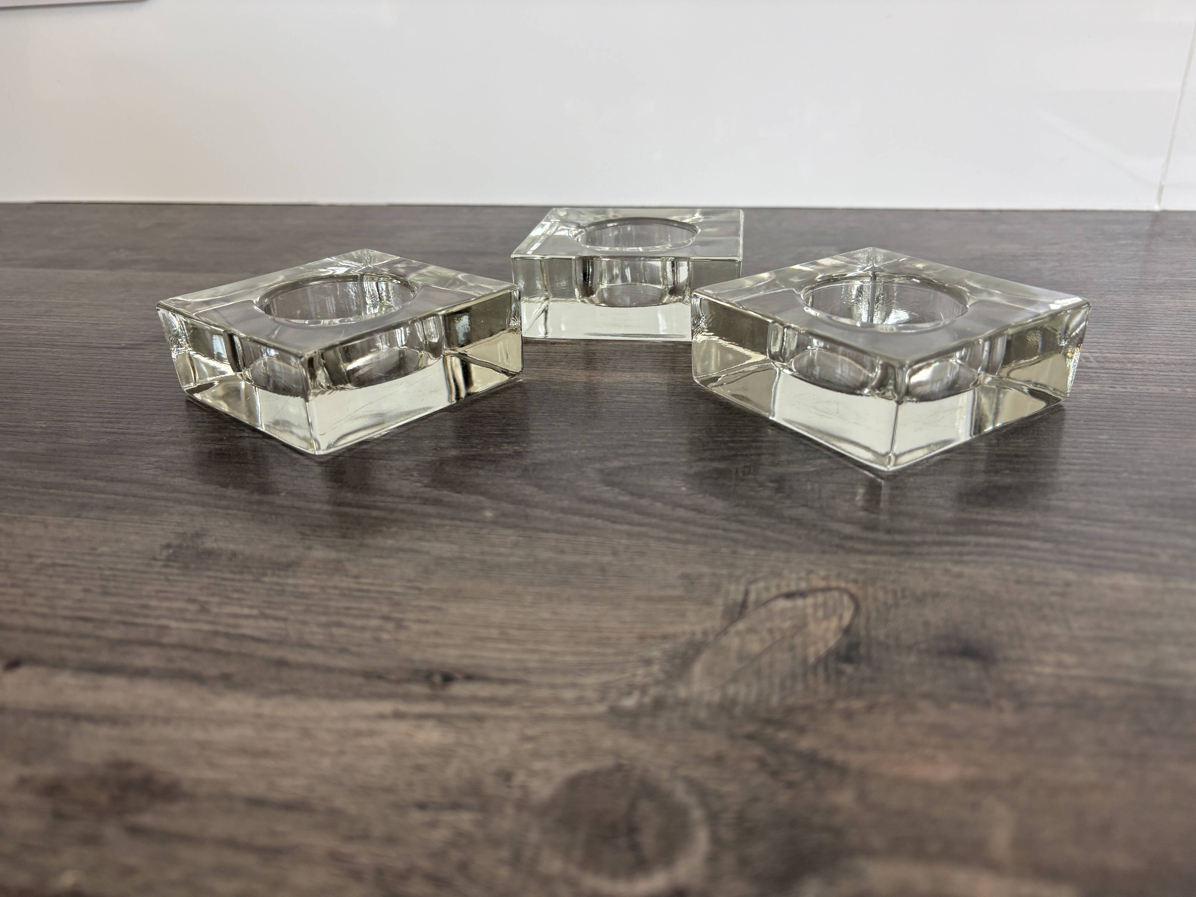 Set of 3 Cubic Glass Candle Holders