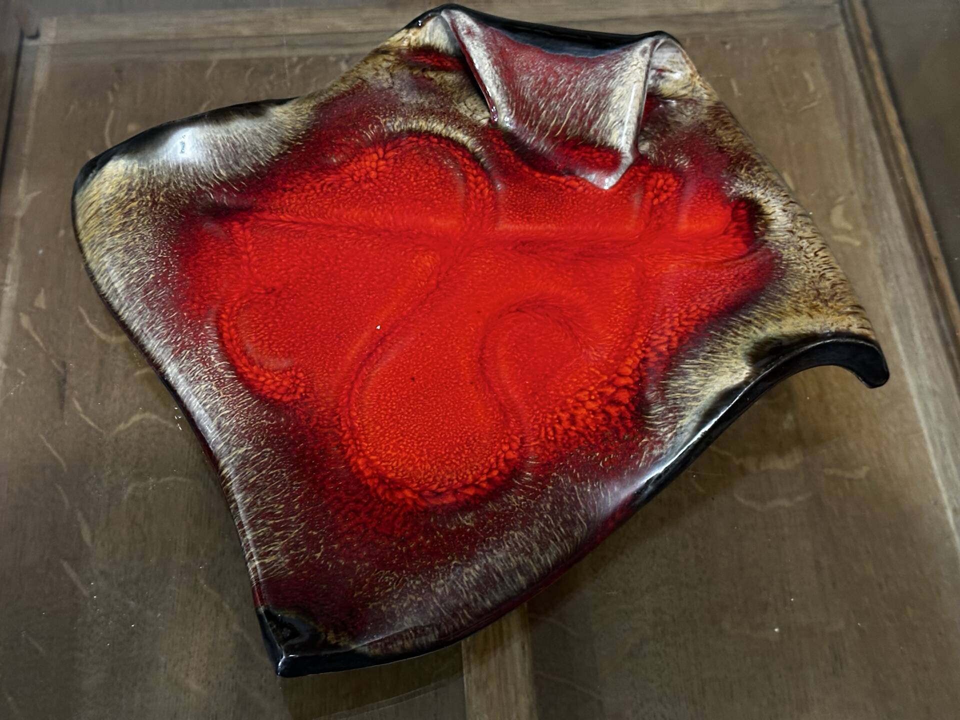 glazed red ceramic vide-poche signed - 1960s