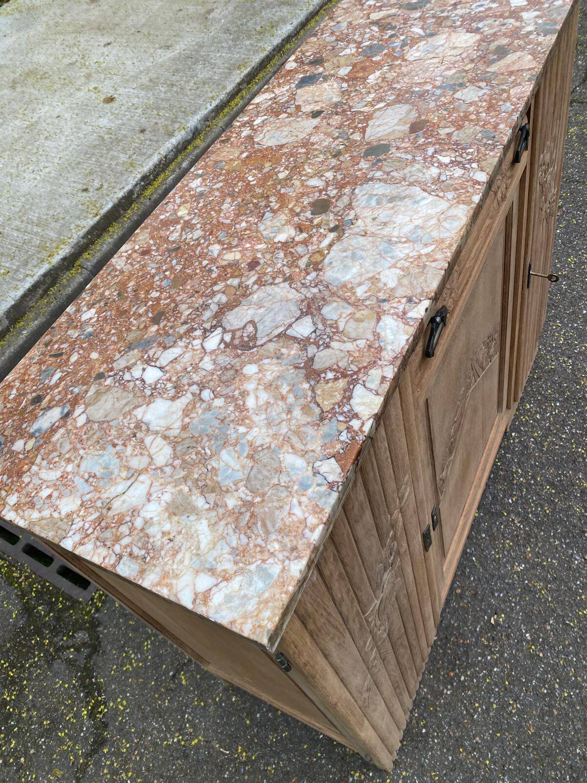 Art Deco vintage Parisian buffet renovated in solid wood and pink marble 123cm