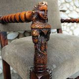 Armchair with sculpted armrests, bust of a woman, Louis XIII Renaissance style