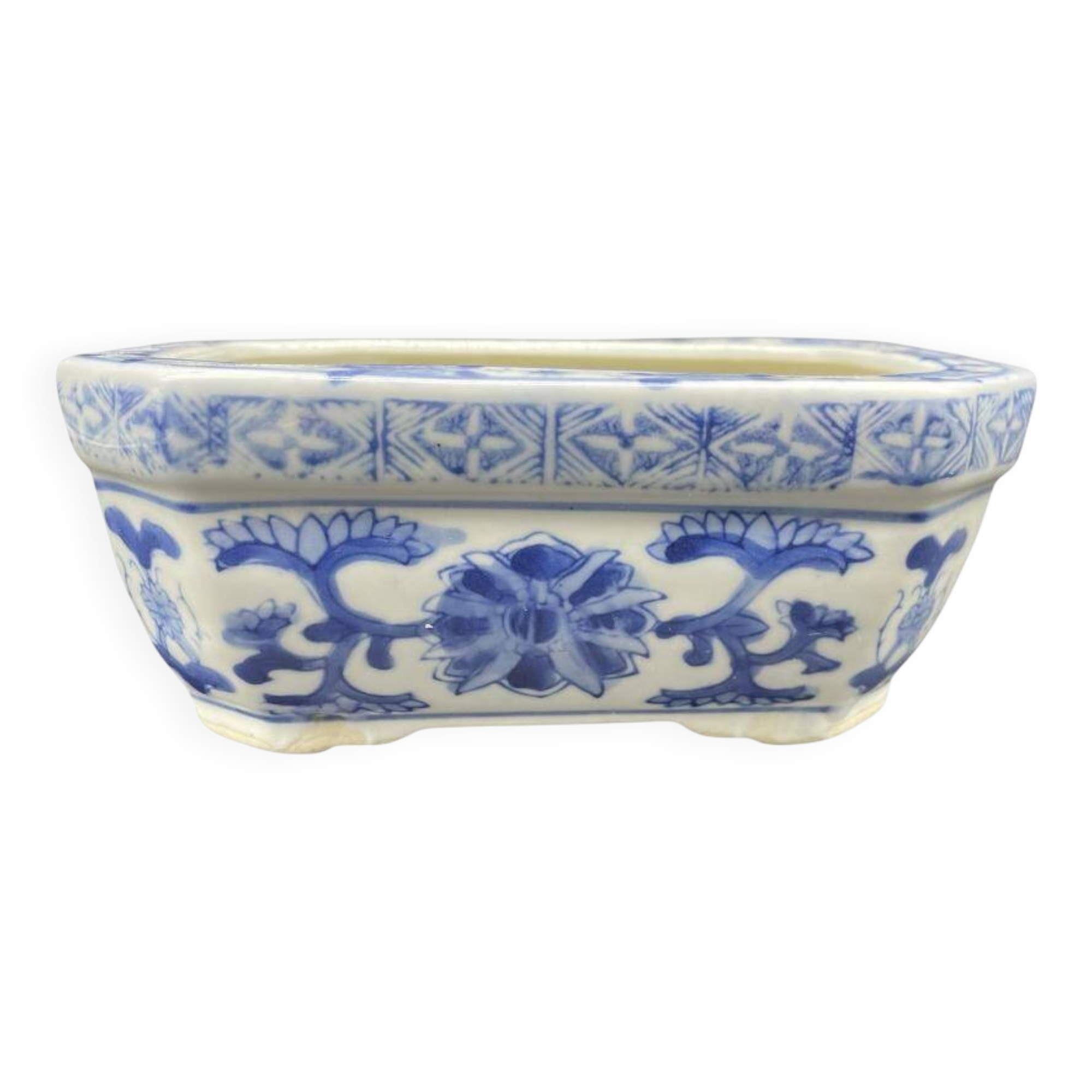 Chinese decorative planter - blue and white - vintage rectangular pot