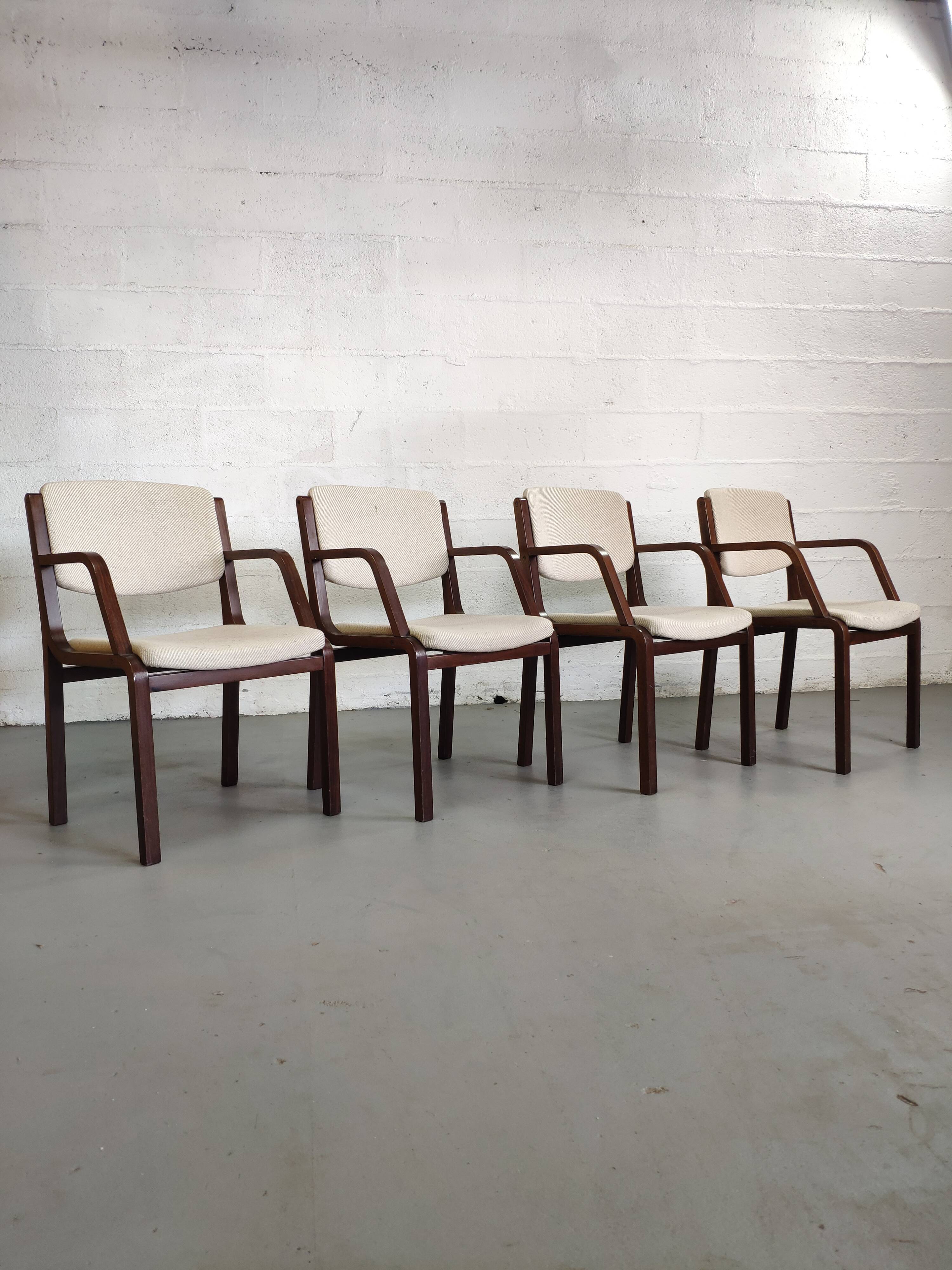 4 wooden and fabric chairs