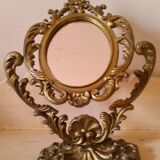 Baroque oval mirror pivoting on foot Golden brass 20x15cm