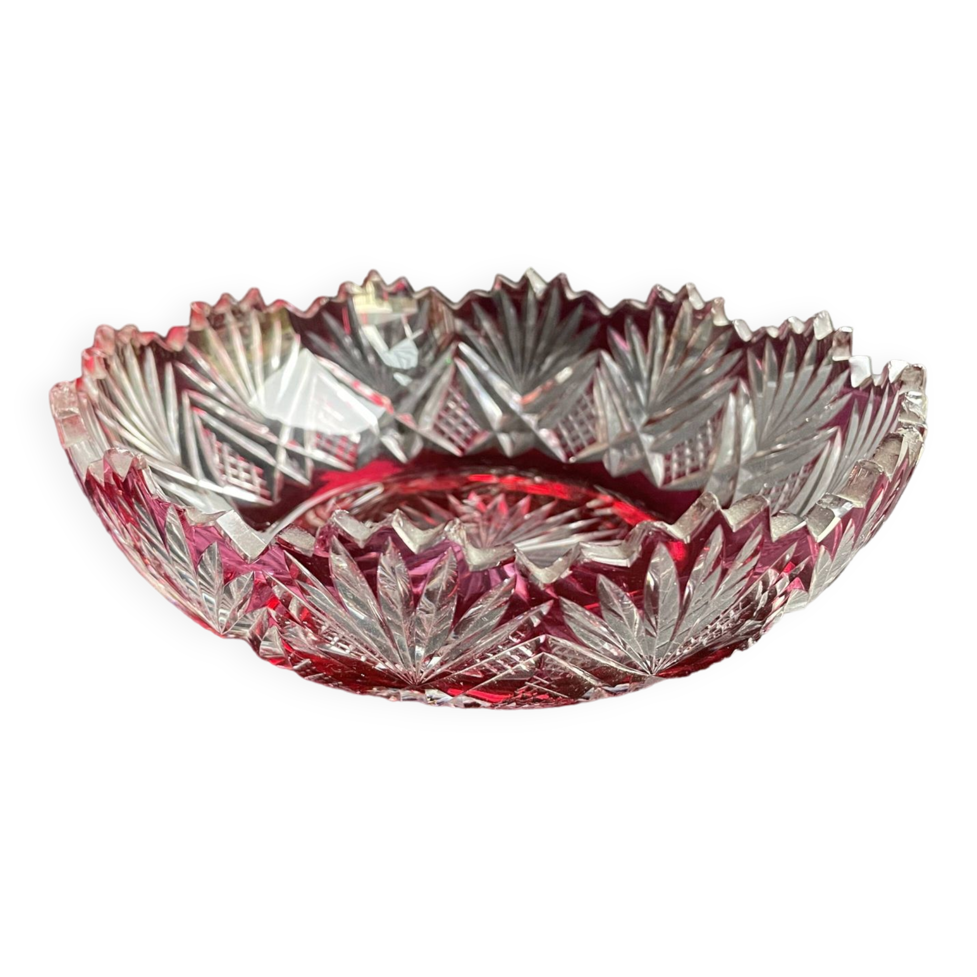 Overlay cut crystal salad bowl