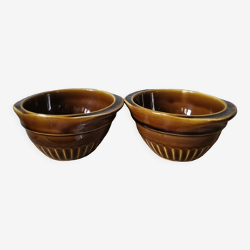Set of 2 vintage green slip bowls Sarreguemines Digoin France