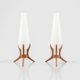 Pair of Orrefors desk lamps in teak and glass, Sweden 1960.
