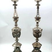 Pair of silver-plated bronze candlesticks in the Empire style, early 19th century, height 70 cm