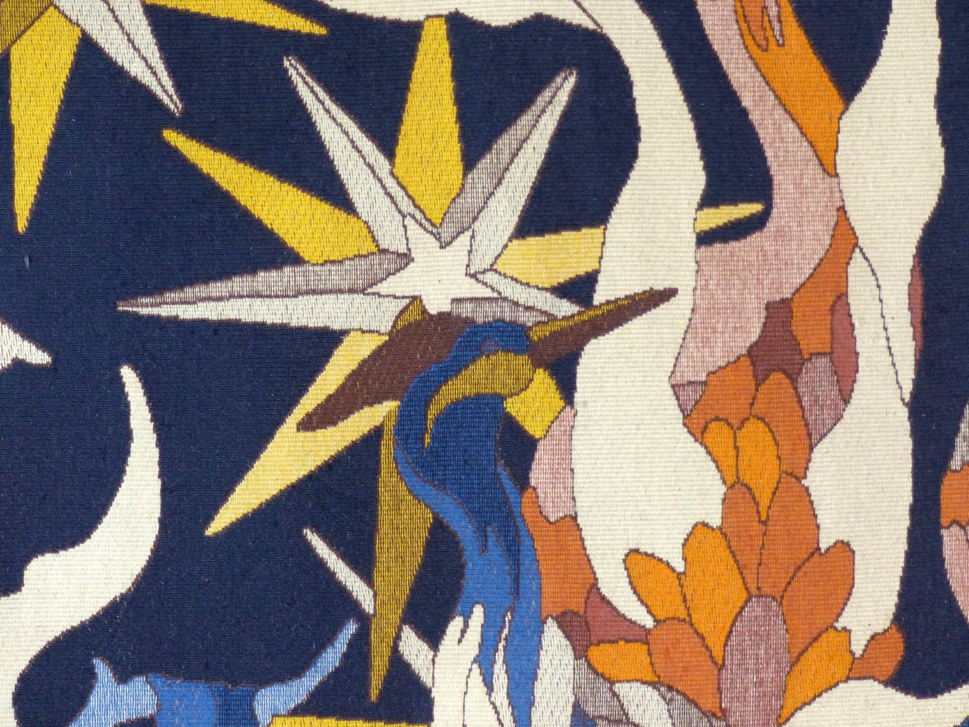 Birds tapestry at dusk by Jane Larroque