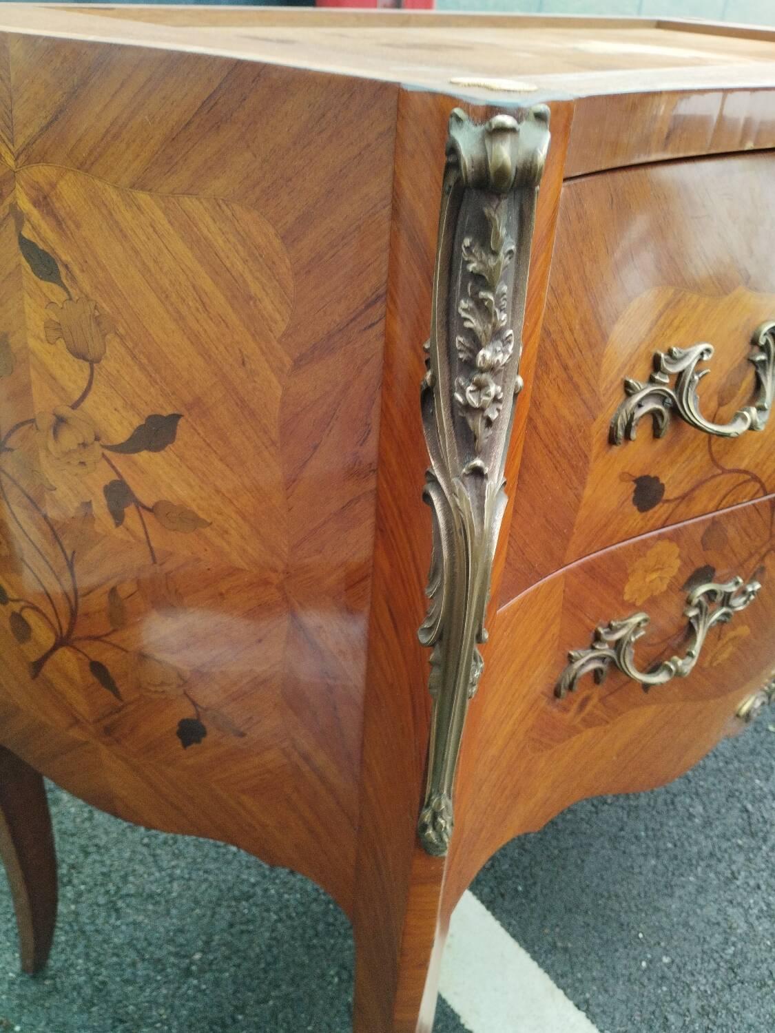 Old louis xv style marquetry chest of drawers