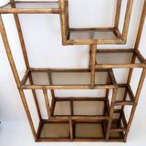 Asymmetrical bamboo and smoked glass shelf - 1970s