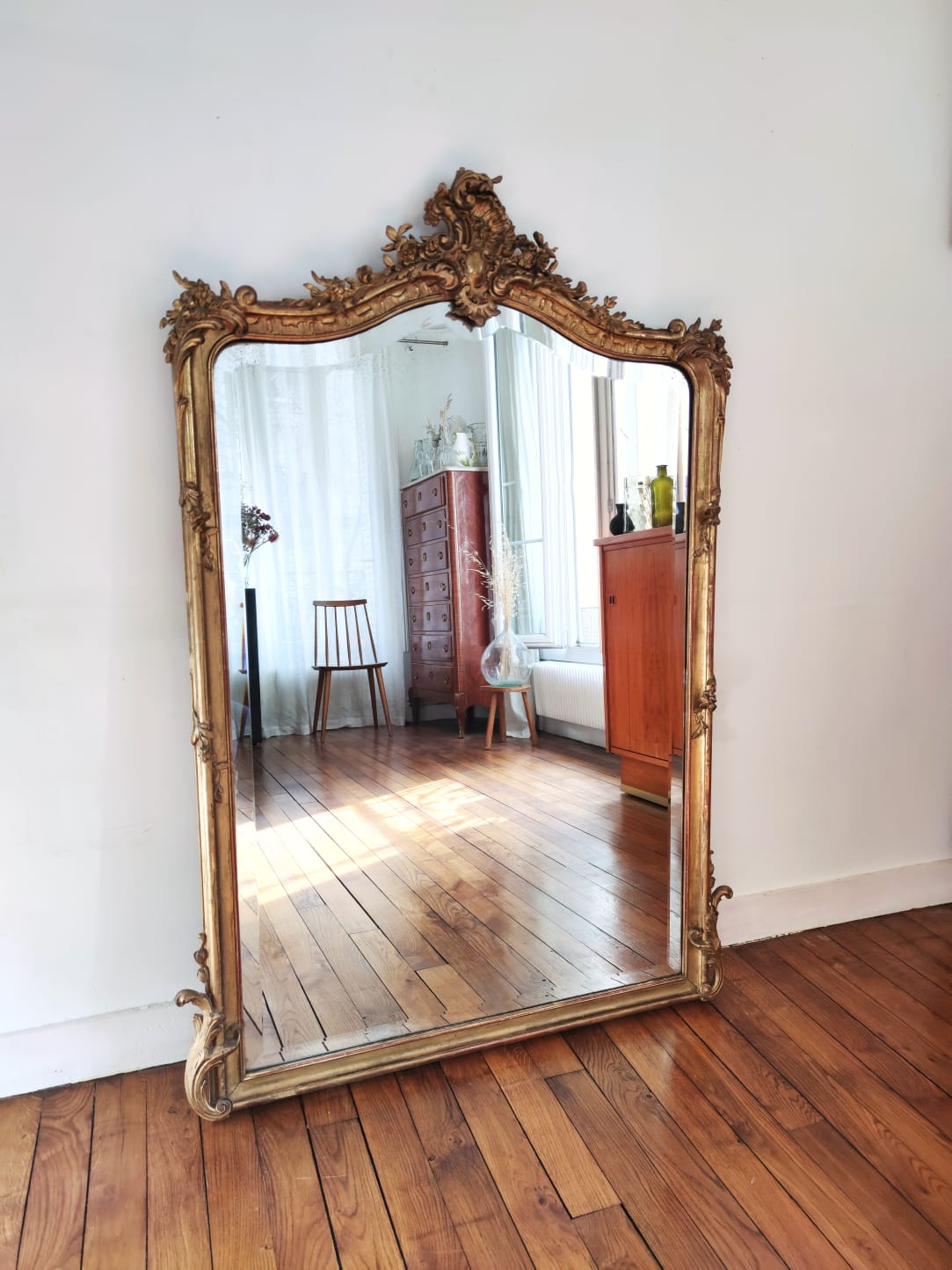 Large gilded mirror louis XV rockery  142x99cm