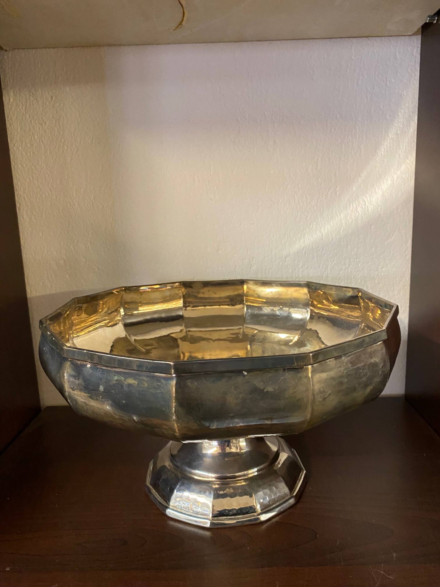 Hammered silver metal cup on stand, tweek-shaped, 1970s