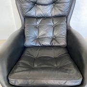 Vintage Danish swivel chair in black leather by Bramin