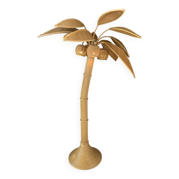 Lampadaire en rotin, bambou, cocotier, Mario Lopez Torres, années 1970