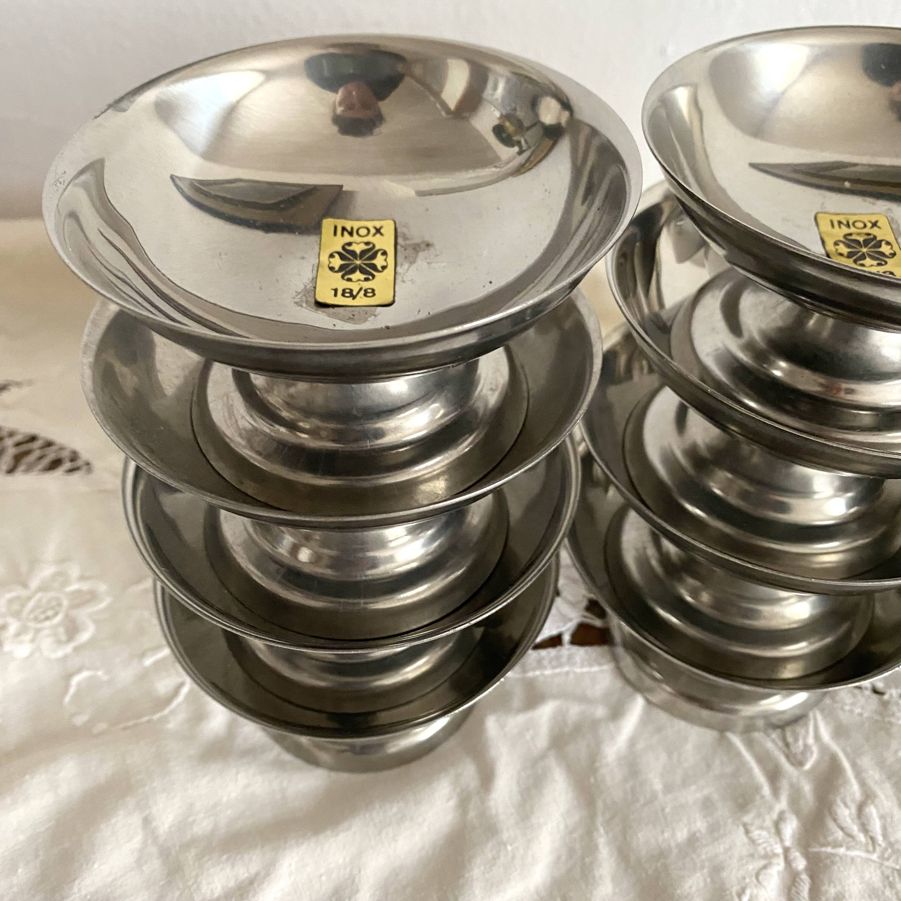 New stainless steel ice cream cups on pedestals, 1960s-70s