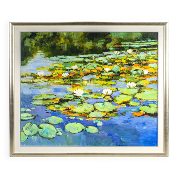 H.Hess, Water Lilies, 1980s, Oil on Canvas