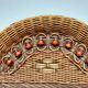 Woven wicker mirror and wooden beads 60s