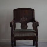 Hand-carved oak and velvet armchair, Danish furniture maker, Art Nouveau, 1939