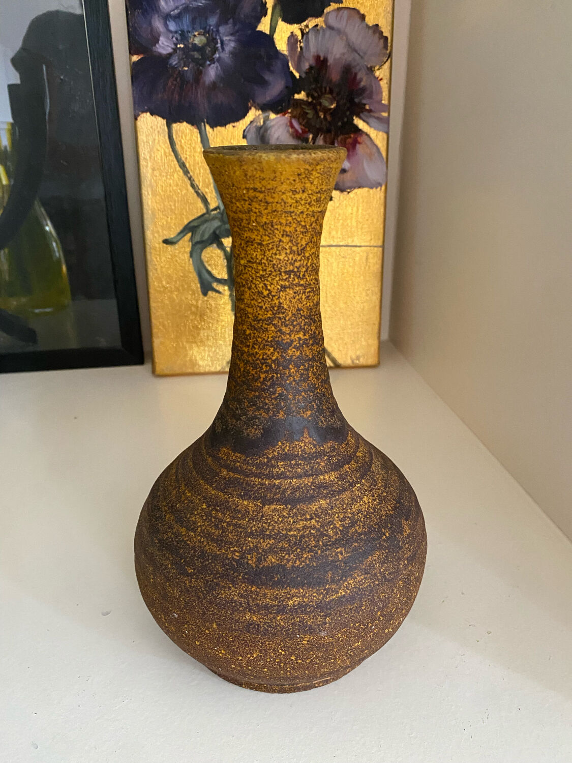 Golden yellow ochre Accolay ceramic vase