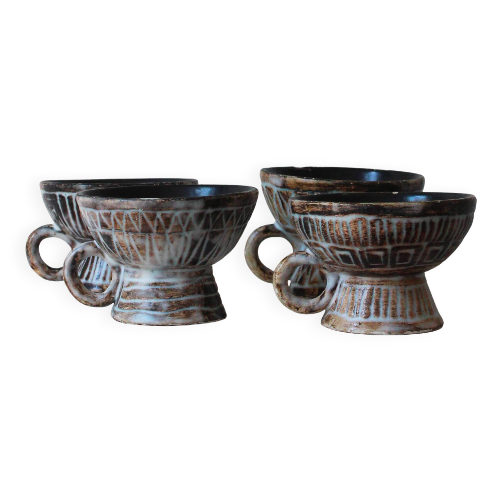 Set of 4 ceramic bowls by Jacques Pouchain for the Dieulefit Workshop.