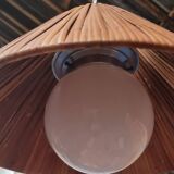 Scandinavian pendant light in rattan and opaline glass