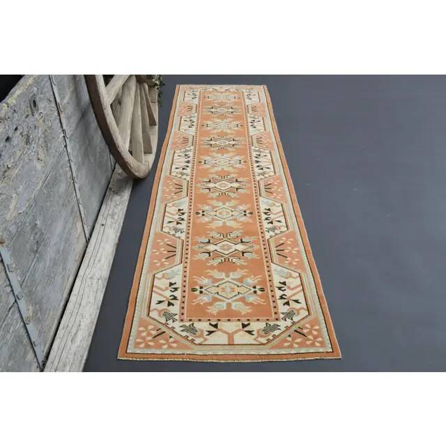 Vintage Turkish Hand-Knotted Wool Cotton Orange Runner Rug 77x276