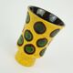 colorful hand-painted strehla gdr ceramic VASE yellow brown green polka dot