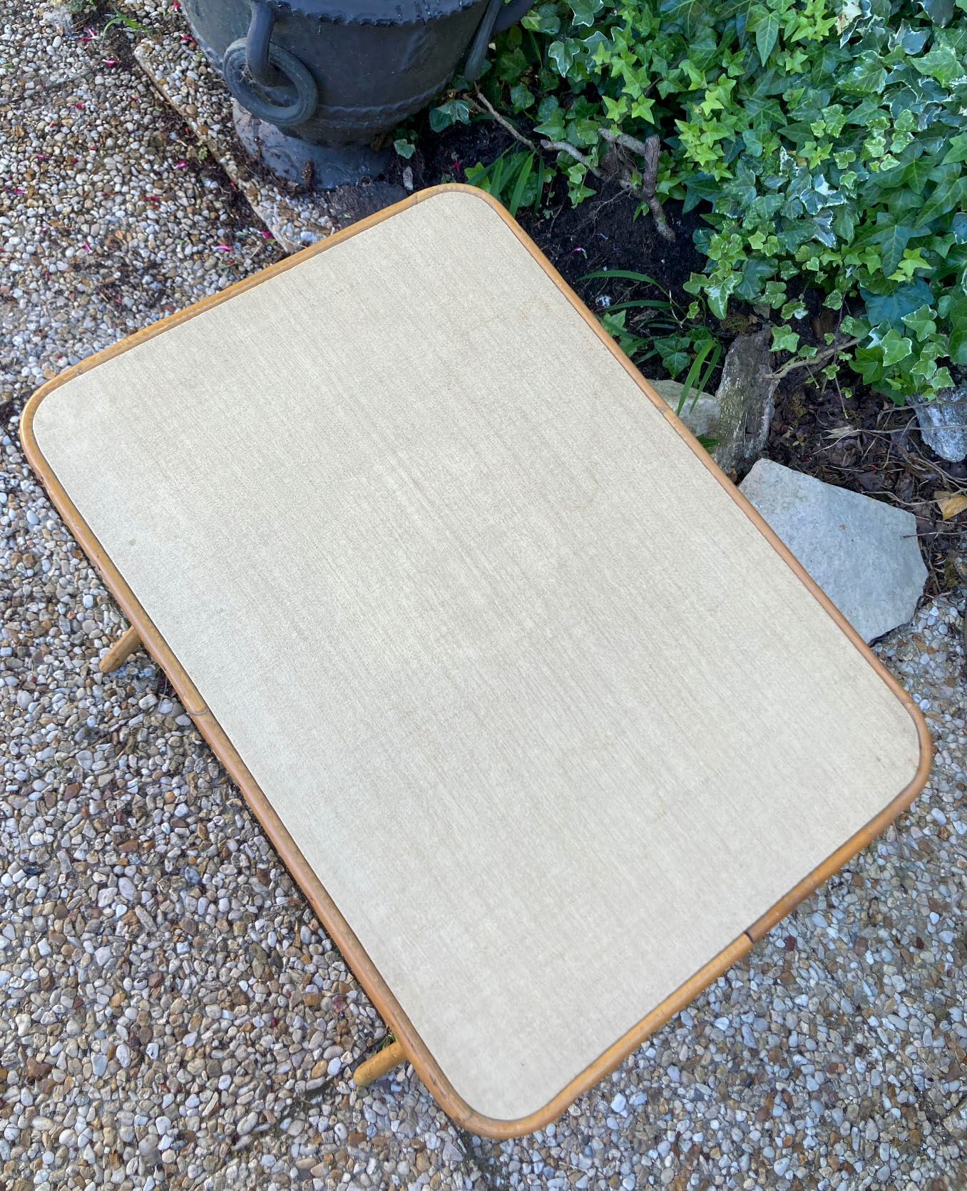Vintage rattan magazine holder table