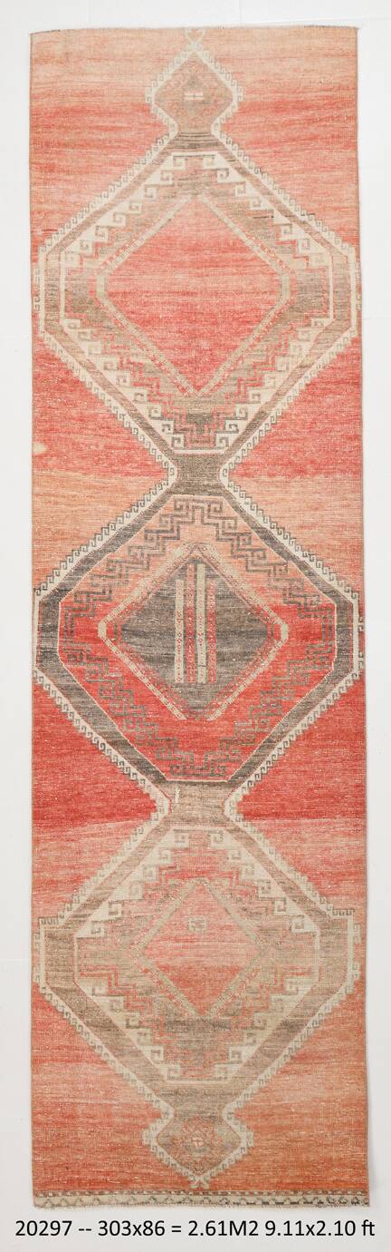 3x10 Peach Red Soft Vintage Turkish Runner Rug, 86x303Cm SK 20297
