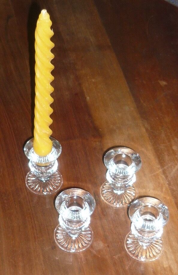 4 molded glass candle holders