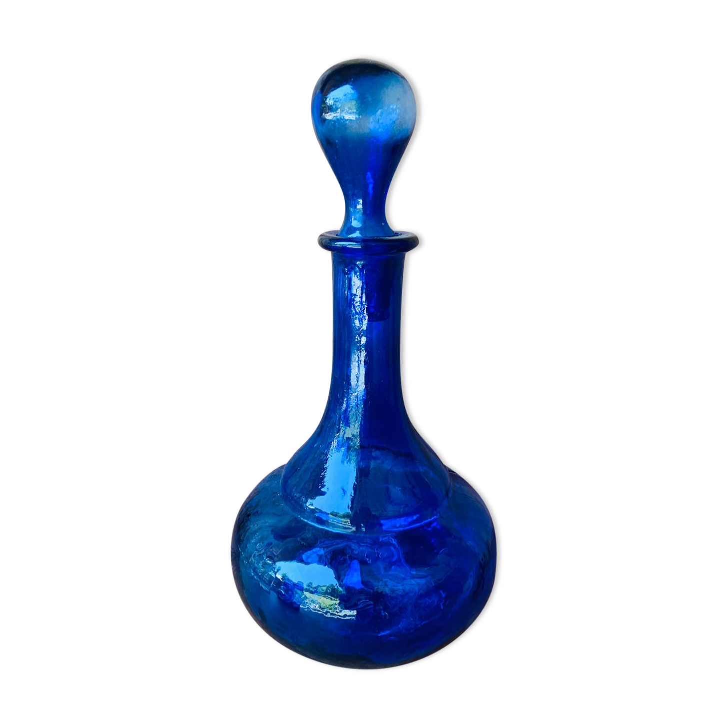 Cobalt blue glass decanter
