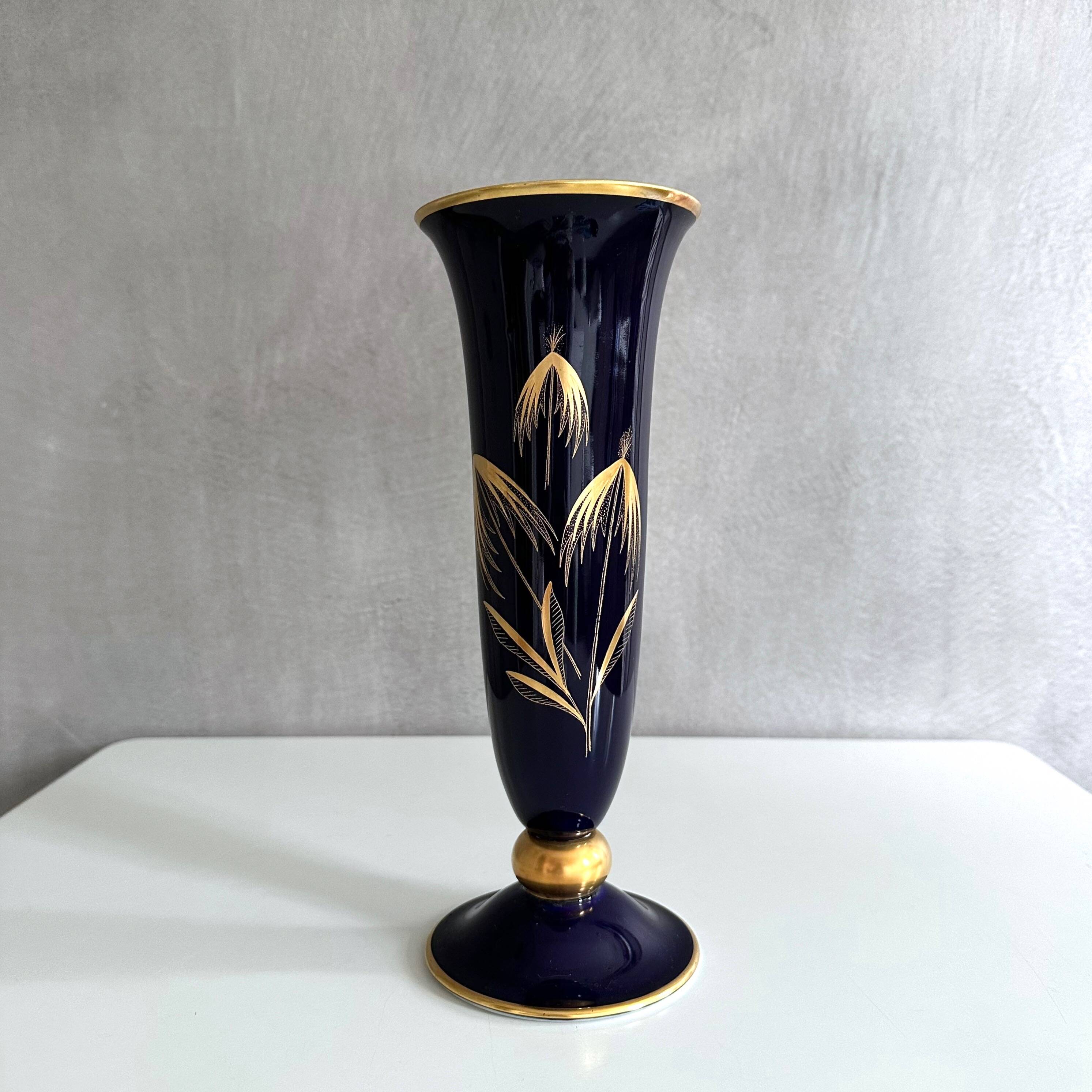 Cobalt blue vases collection, mid-century porcelain vases, vintage interior