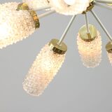 Vintage Sputnik Chandelier: Brass & Textured Glass, Mid-Century Modern Ligh