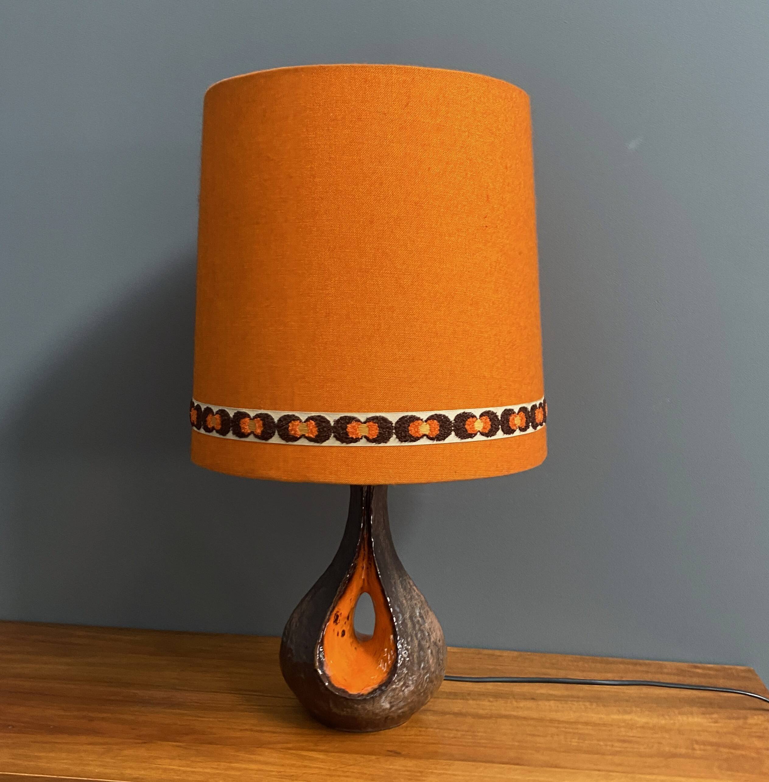 Ceramic orange / brown table lamp 1960s
