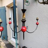 pair of vintage black metal chandeliers with red balls 1950/1970