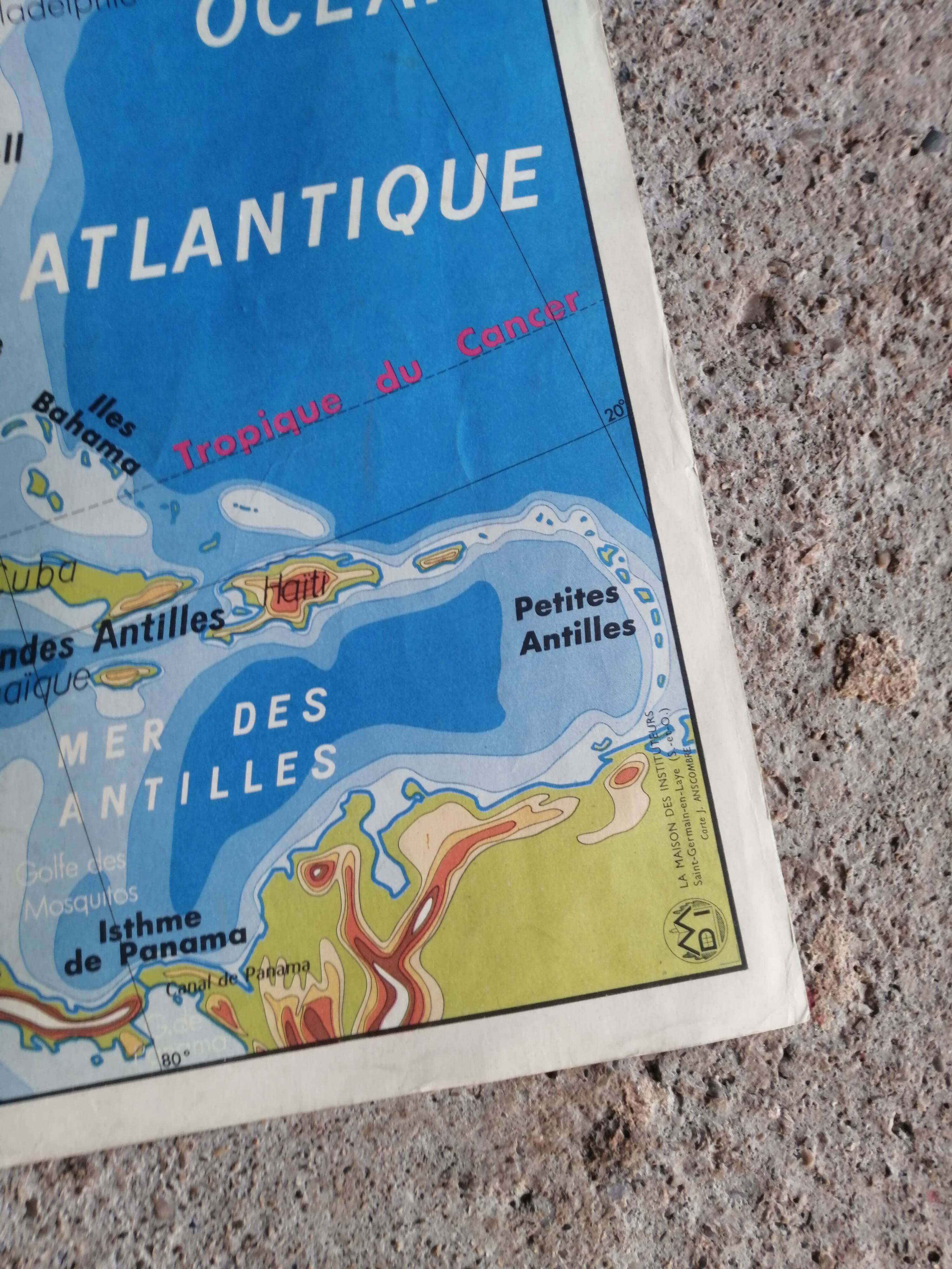 Vintage North America / Asia school physical map.